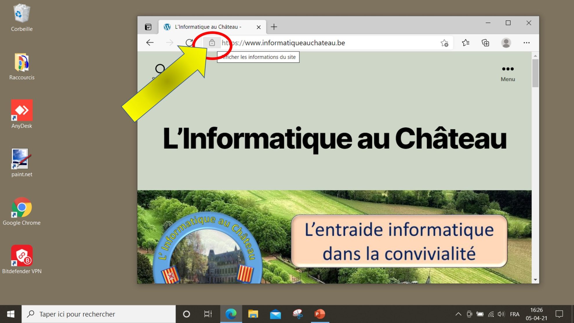 Créer un raccourci pour un site web sur le Bureau Windows 10
